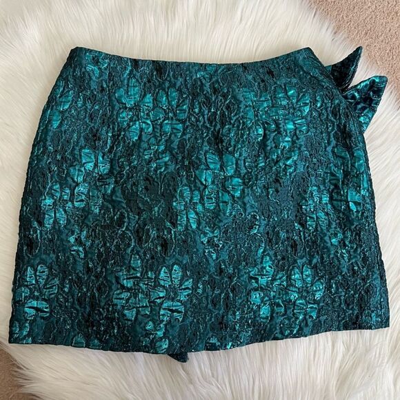 NWT Zara nwt green jacquard skirt Zara Teal Metallic Ruffle Mini Skirt XS - Picture 7 of 16